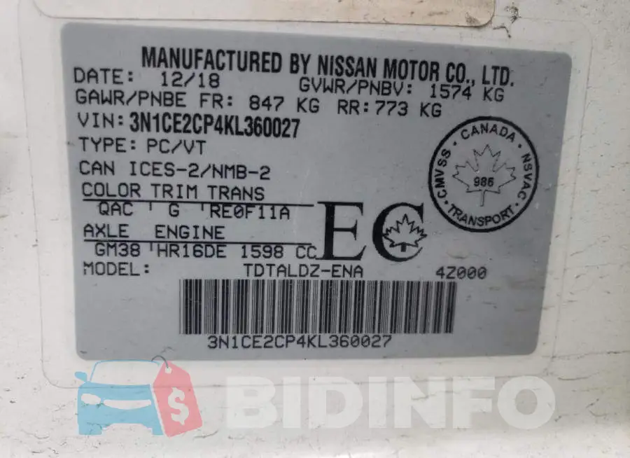 3N1CE2CP4KL360027 Photo# 10