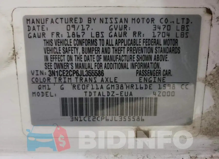 3N1CE2CP6JL355586 Photo# 10
