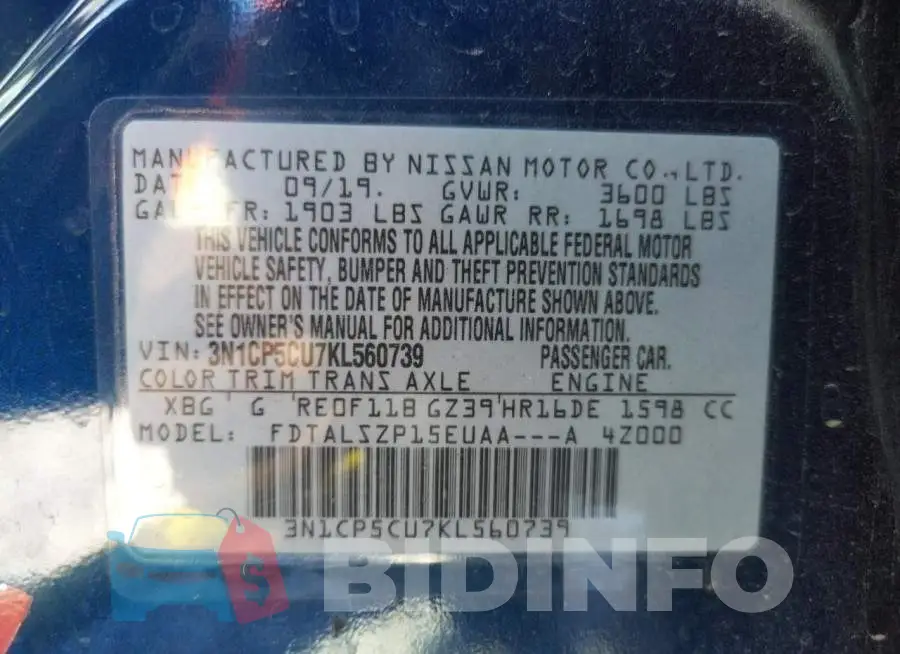 3N1CP5CU7KL560739 Photo# 10
