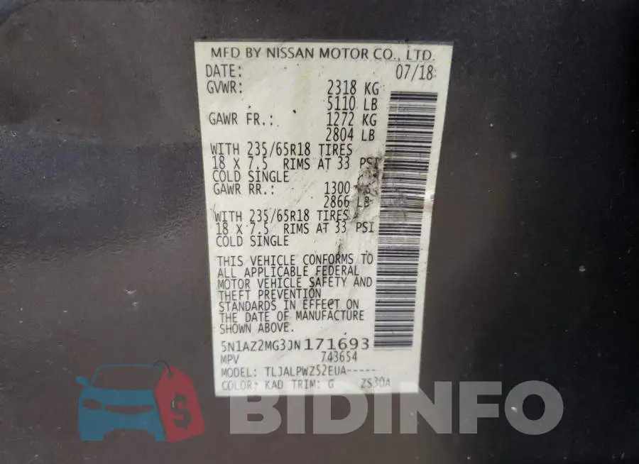 5N1AZ2MG3JN171693 Photo# 10
