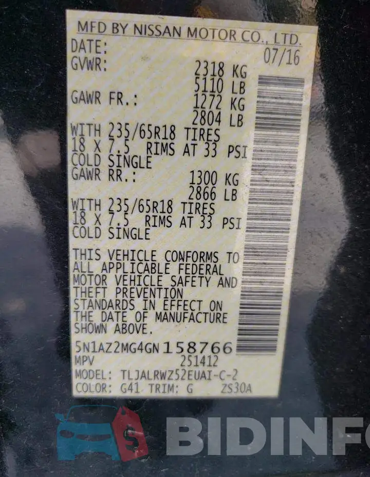 5N1AZ2MG4GN158766 Photo# 10