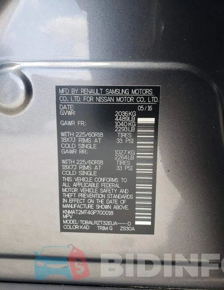 KNMAT2MT4GP700018 Photo# 10