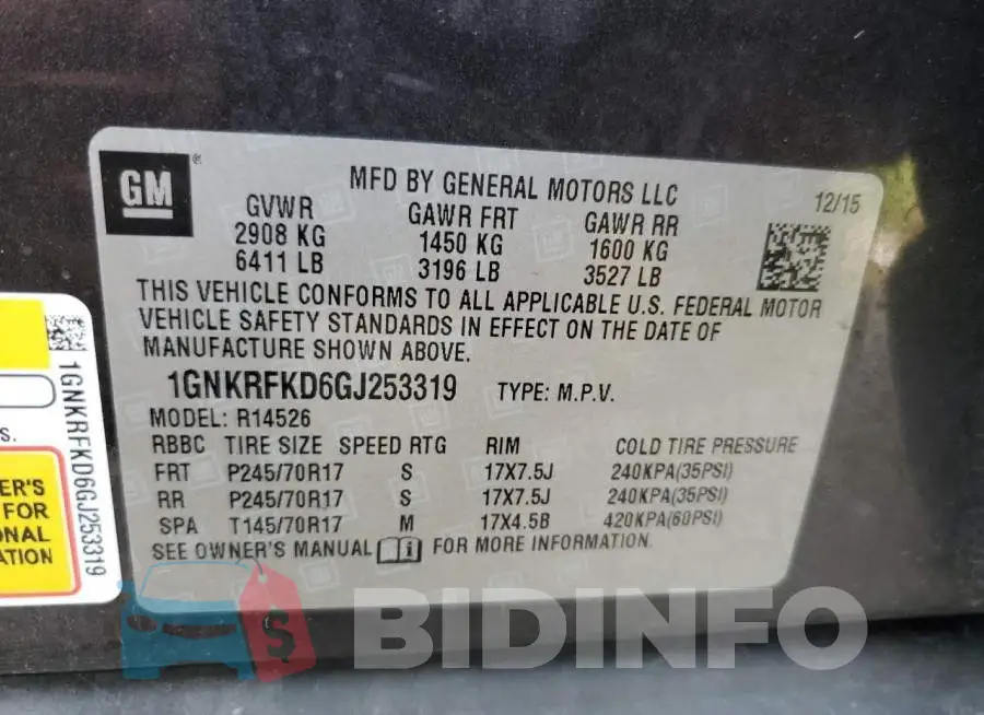 1GNKRFKD6GJ253319 Photo# 10