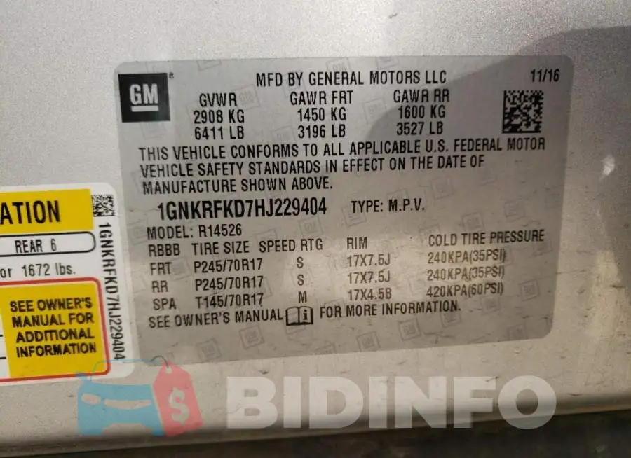 1GNKRFKD7HJ229404 Photo# 10