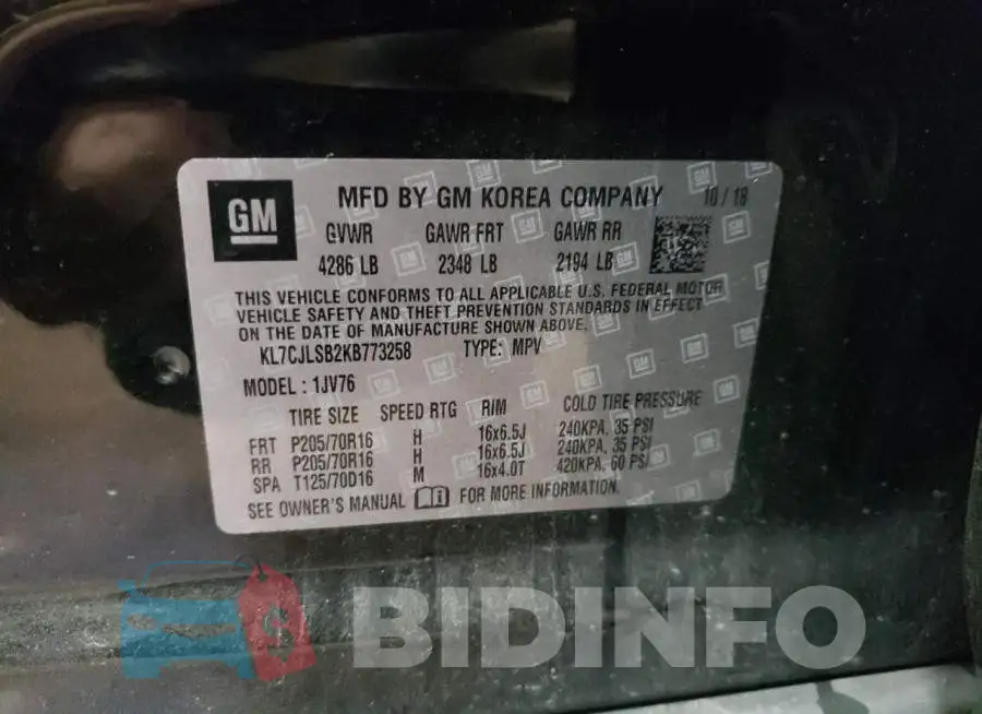 KL7CJLSB2KB773258 Photo# 10