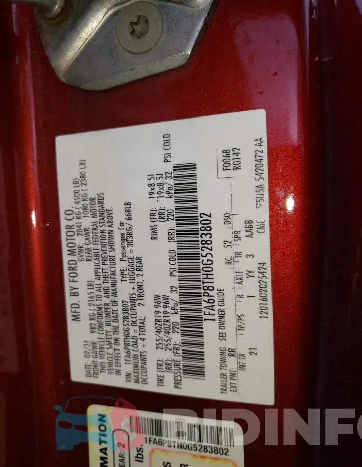 1FA6P8TH0G5283802 Photo# 10