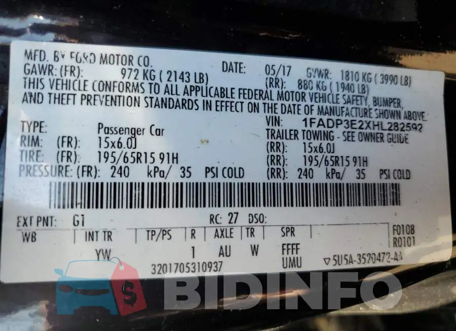 1FADP3E2XHL282592 Photo# 10
