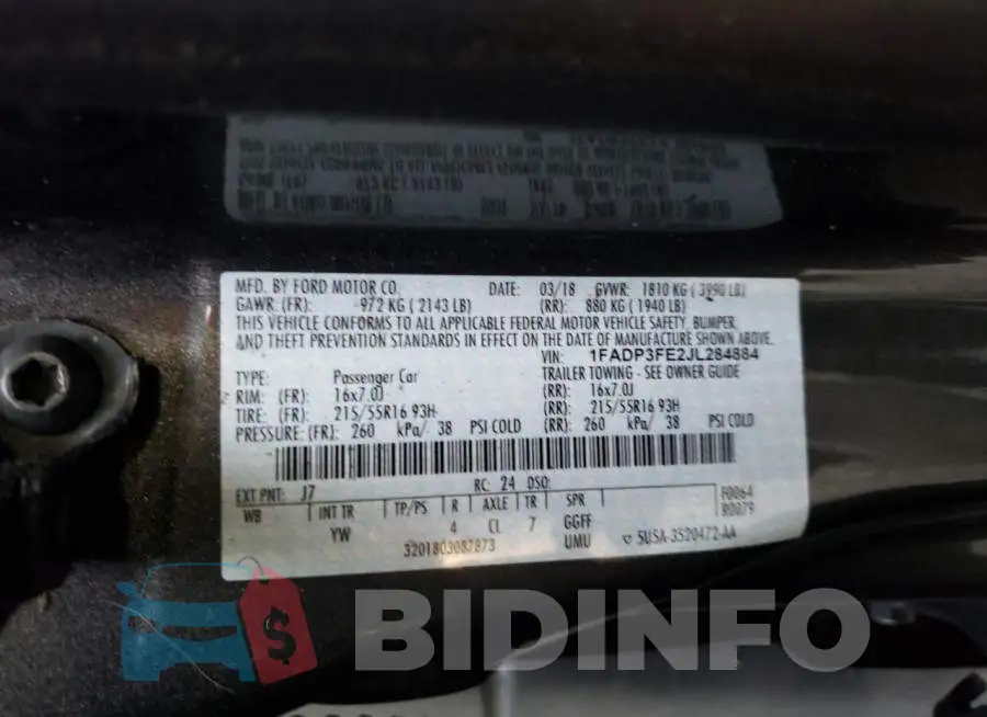 1FADP3FE2JL284884 Photo# 10