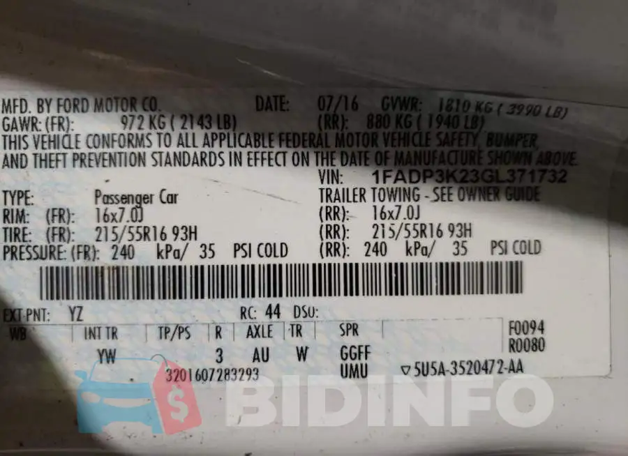 1FADP3K23GL371732 Photo# 10
