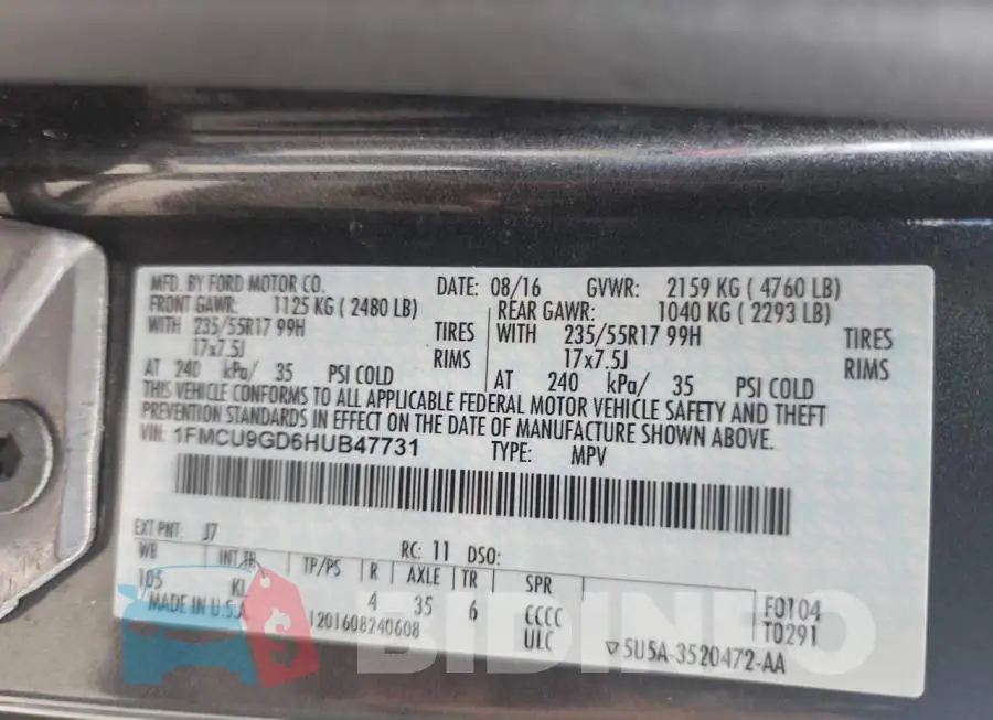 1FMCU9GD6HUB47731 Photo# 10