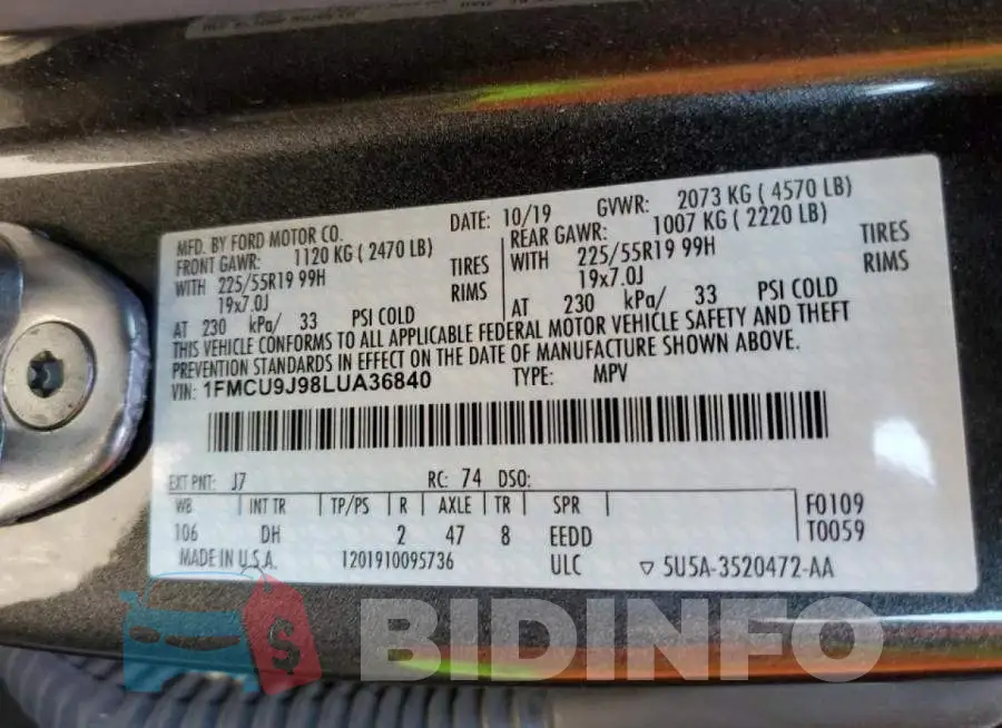 1FMCU9J98LUA36840 Photo# 10