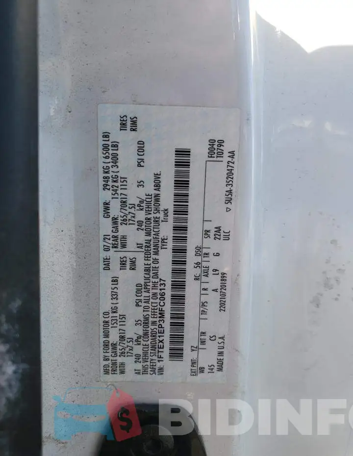 1FTEX1EP3MFC06137 Photo# 10