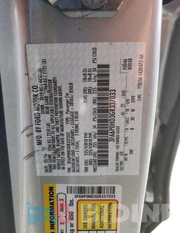 3FA6P0HD3GR337033 Photo# 10