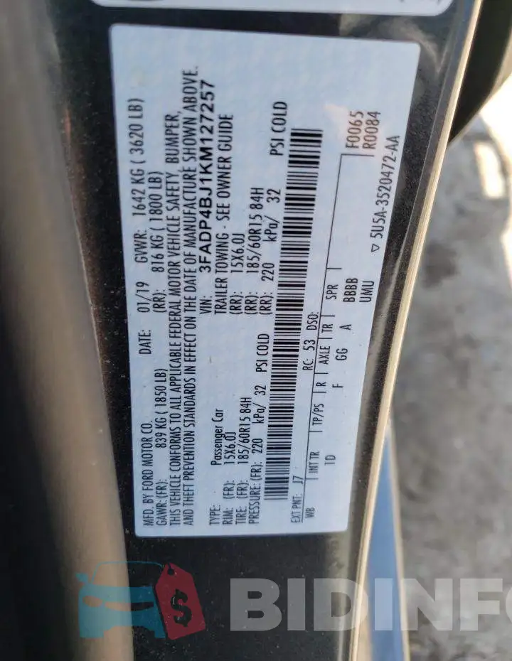 3FADP4BJ1KM127257 Photo# 10