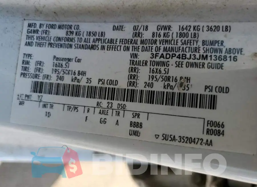 3FADP4BJ3JM136816 Photo# 10
