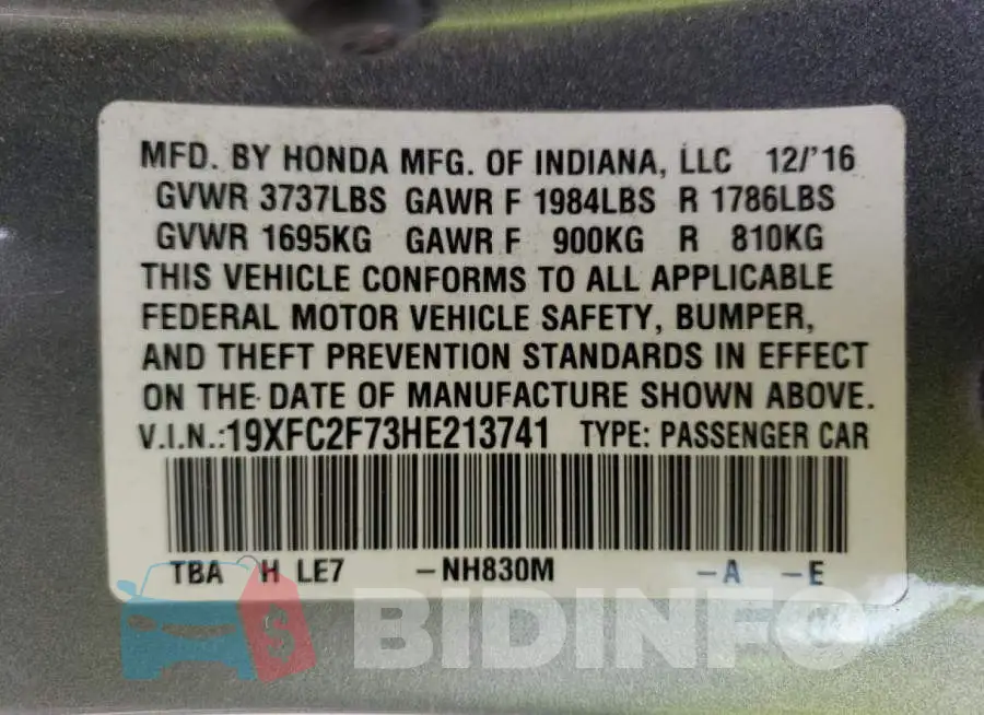 19XFC2F73HE213741 Photo# 10