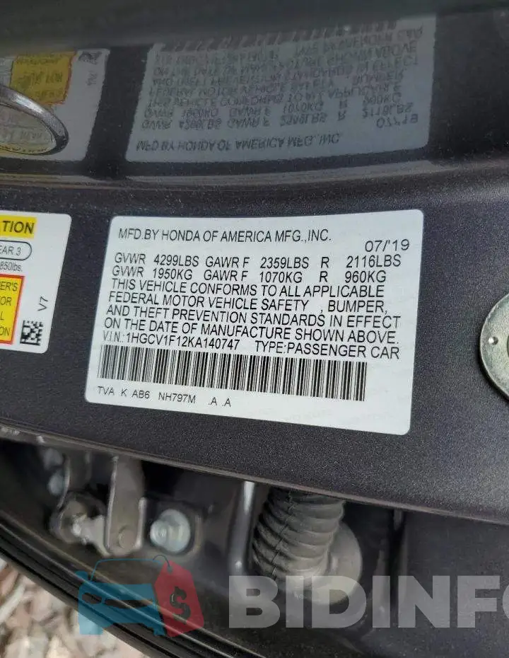 1HGCV1F12KA140747 Photo# 10