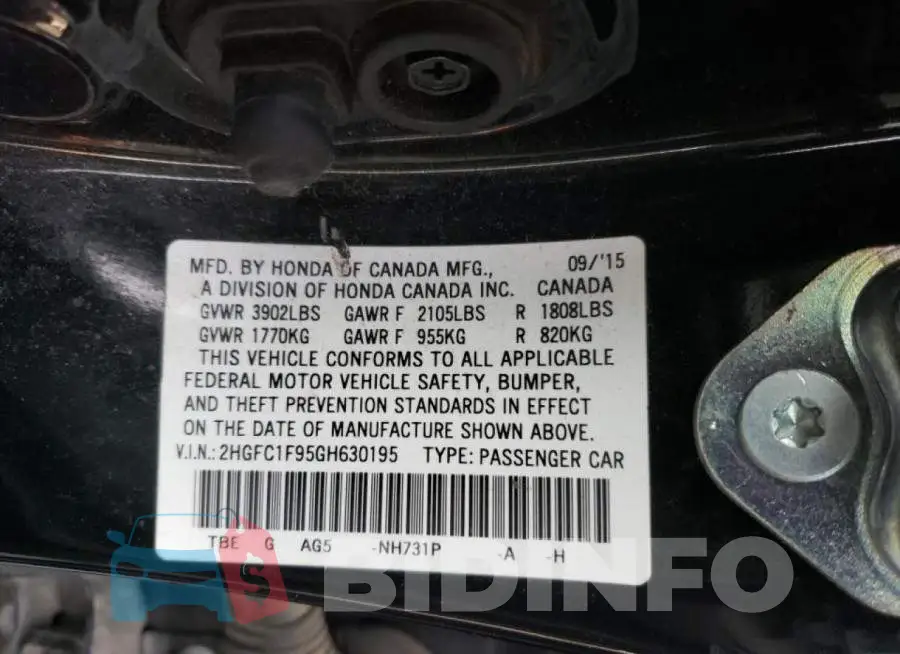 2HGFC1F95GH630195 Photo# 10