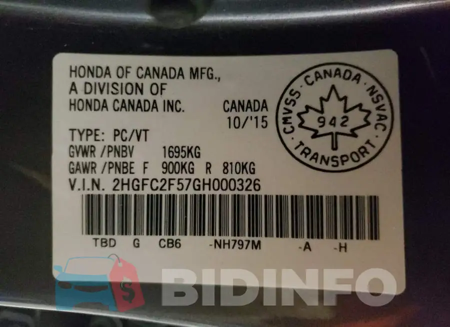 2HGFC2F57GH000326 Photo# 10