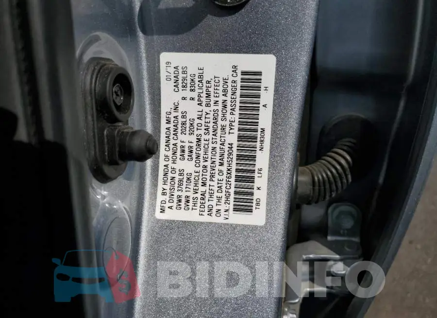 2HGFC2F6XKH529044 Photo# 10