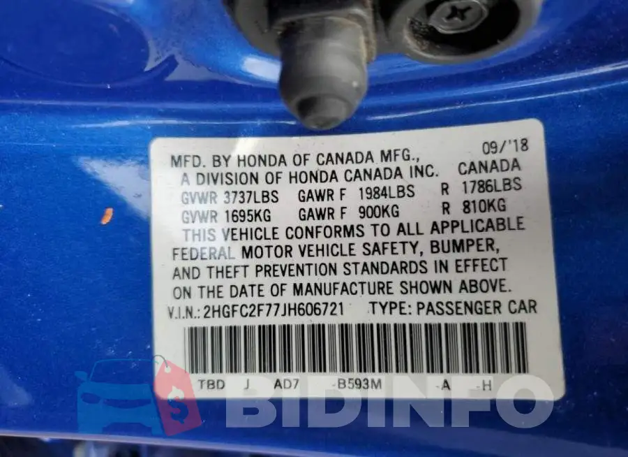 2HGFC2F77JH606721 Photo# 10