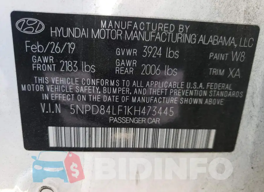 5NPD84LF1KH473445 Photo# 10