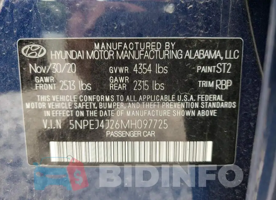 5NPEJ4J26MH097725 Photo# 10