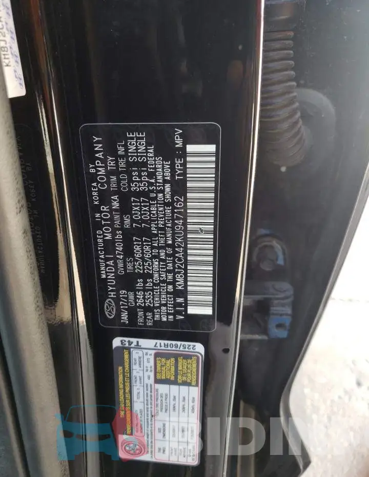 KM8J2CA42KU947162 Photo# 10