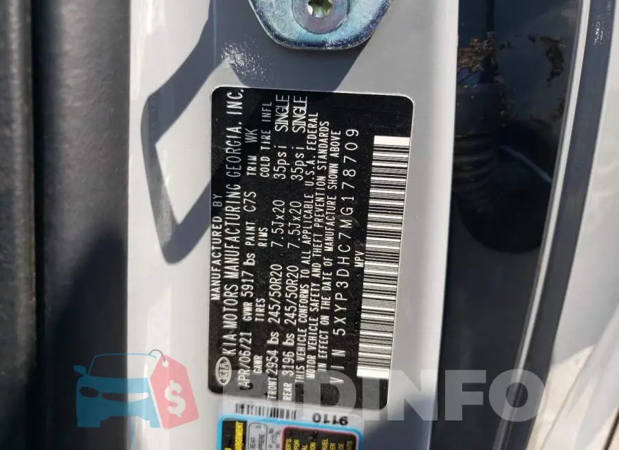 5XYP3DHC7MG178709 Photo# 10