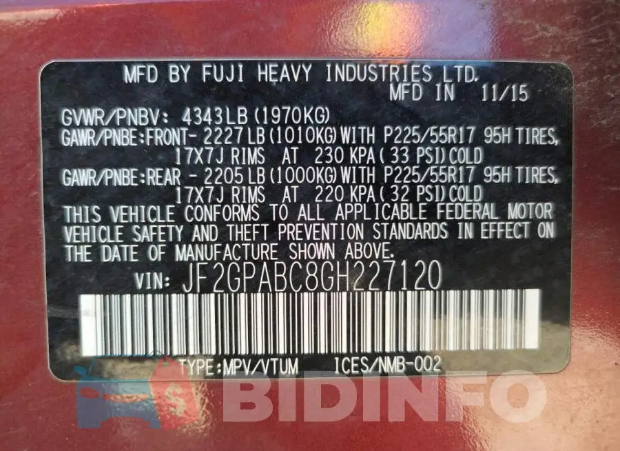 JF2GPABC8GH227120 Photo# 10
