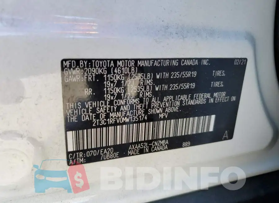 2T3C1RFV0MW135174 Photo# 10