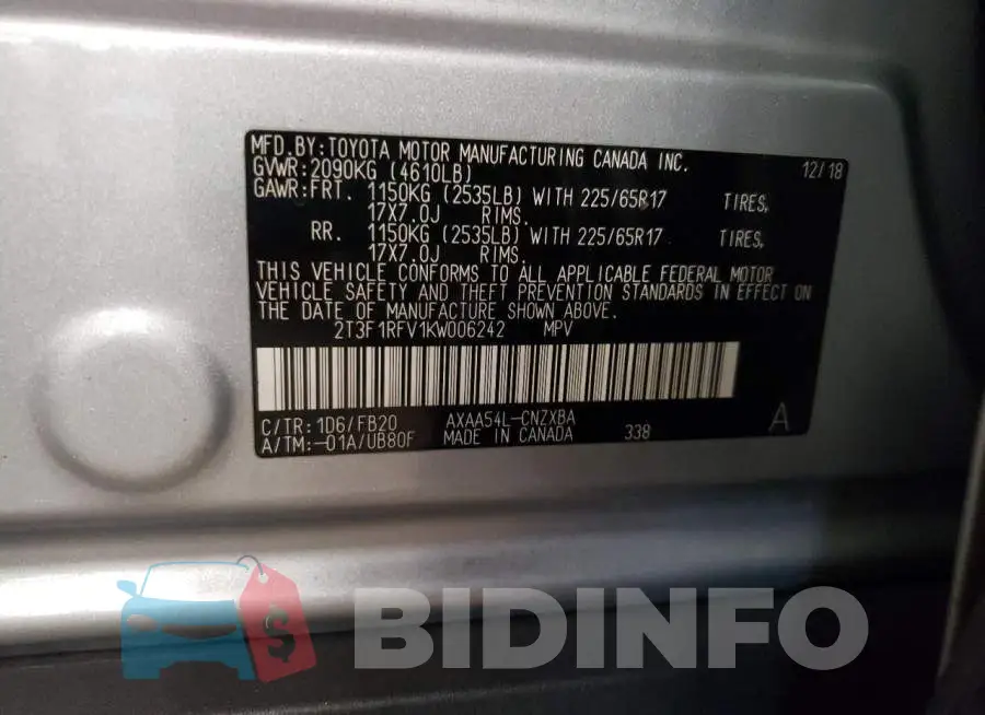 2T3F1RFV1KW006242 Photo# 10