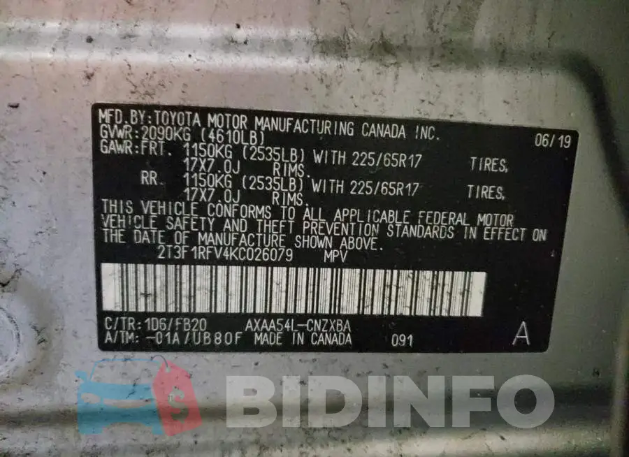 2T3F1RFV4KC026079 Photo# 10