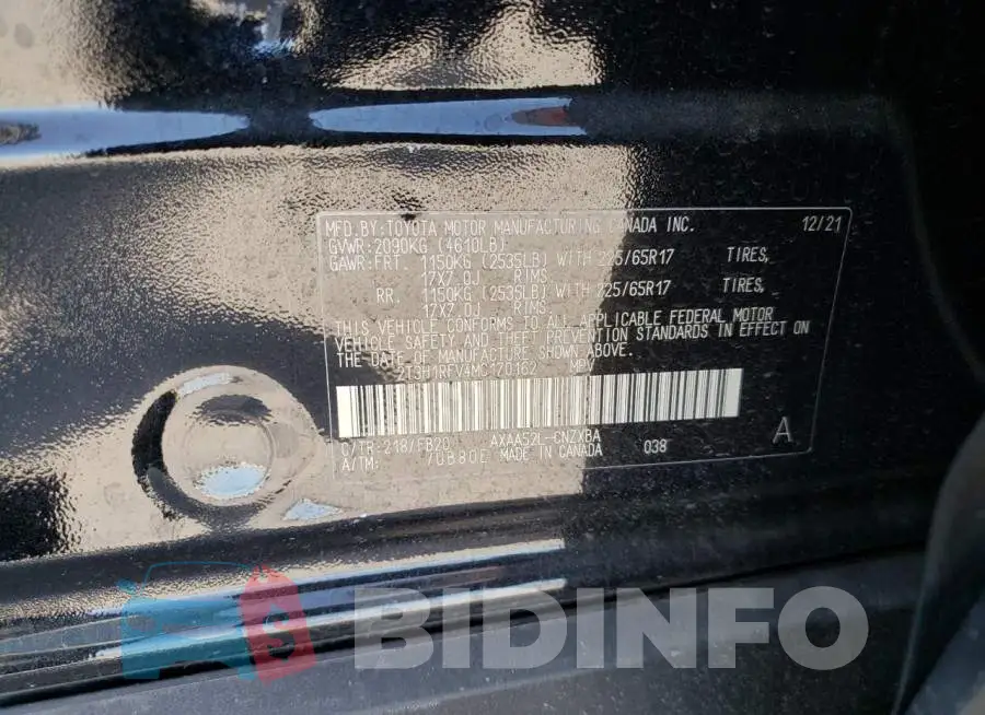 2T3H1RFV4MC170162 Photo# 10