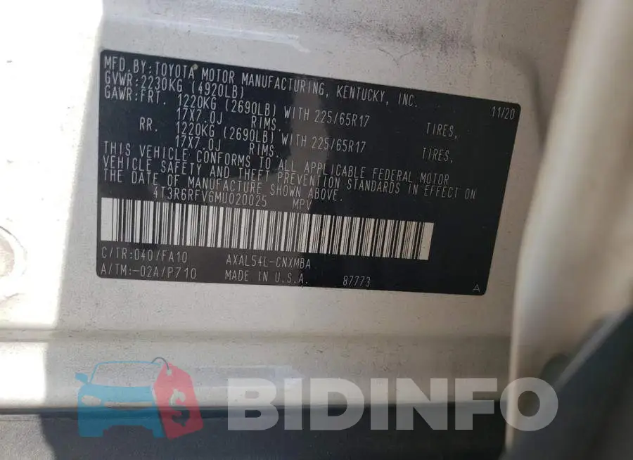 4T3R6RFV6MU020025 Photo# 10