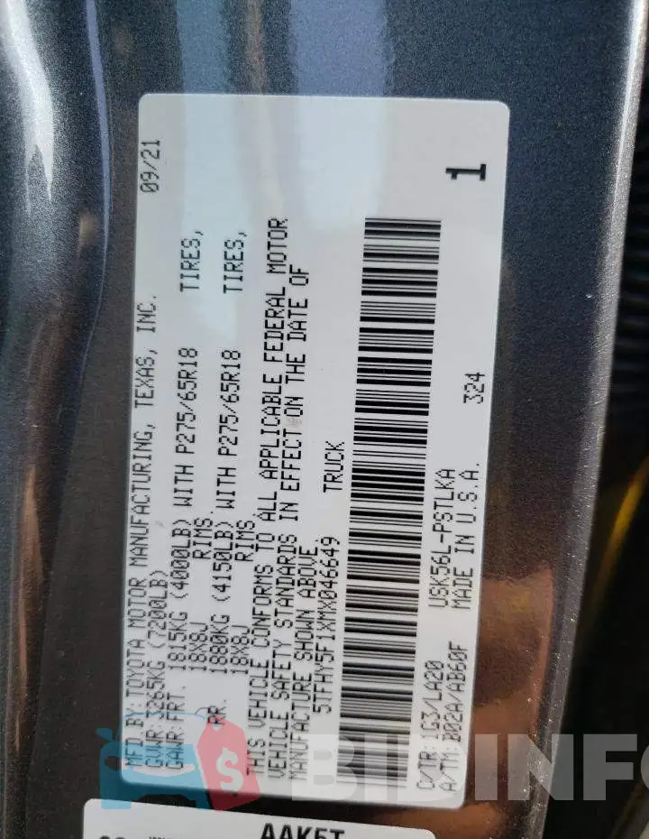 5TFHY5F1XMX046649 Photo# 10