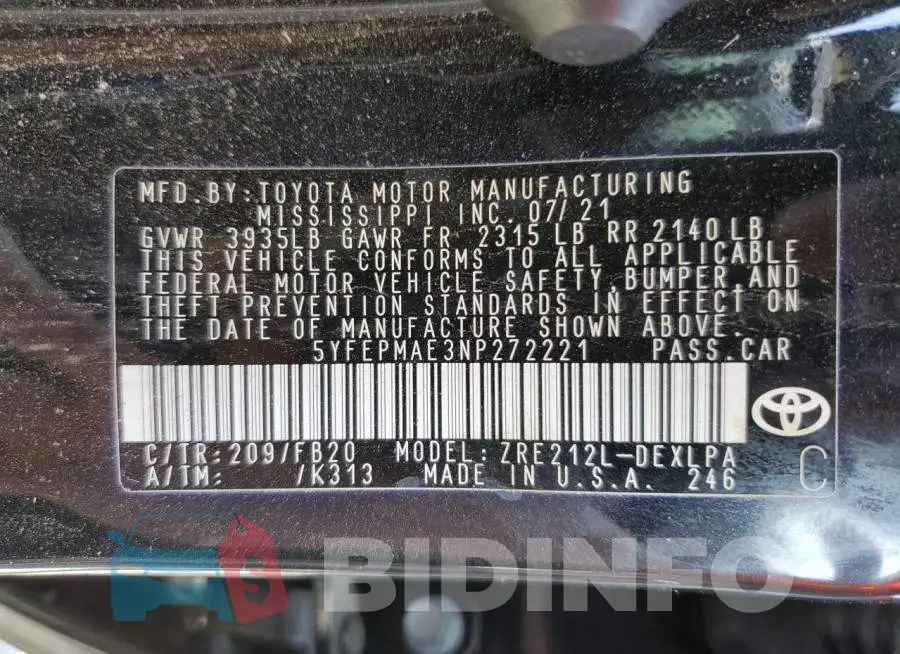 5YFEPMAE3NP272221 Photo# 10