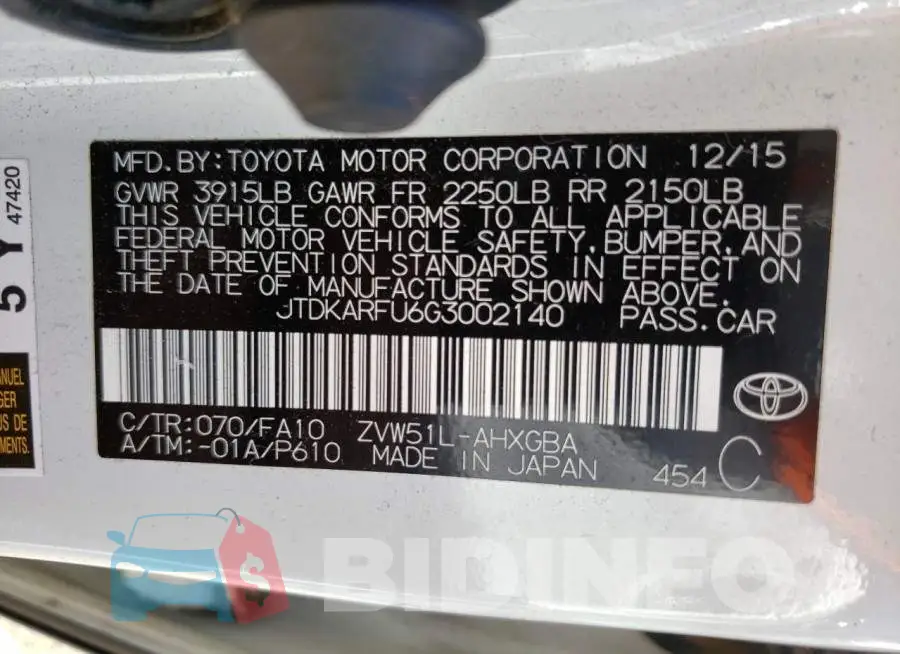 JTDKARFU6G3002140 Photo# 10