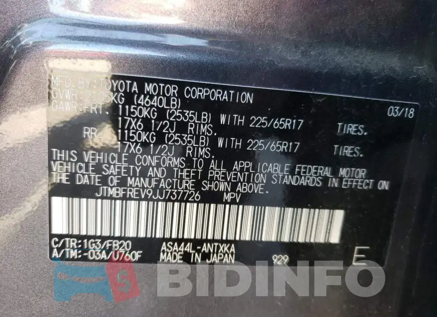 JTMBFREV9JJ737726 Photo# 10