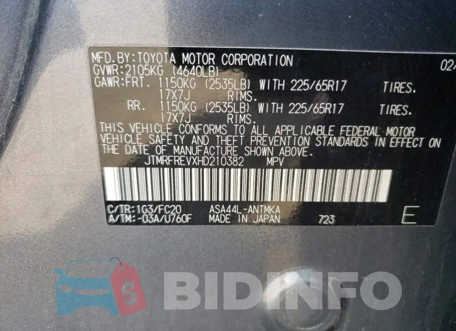 JTMRFREVXHD210382 Photo# 10