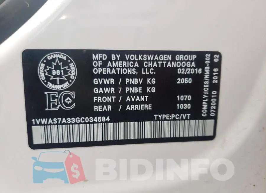 1VWAS7A33GC034584 Photo# 10