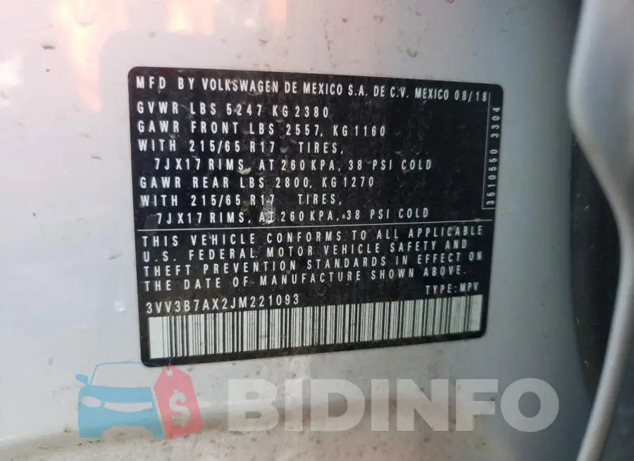3VV3B7AX2JM221093 Photo# 10
