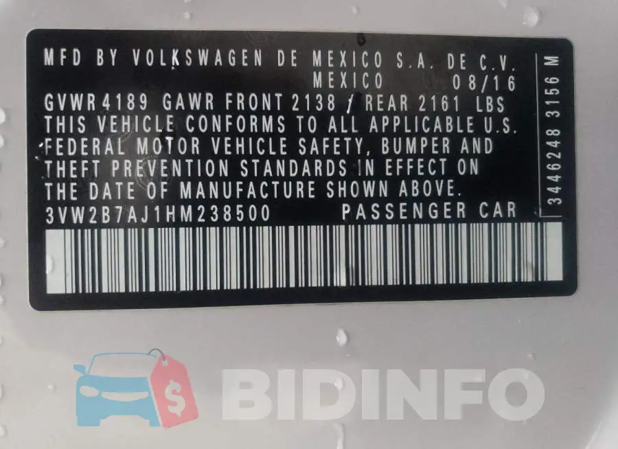 3VW2B7AJ1HM238500 Photo# 10