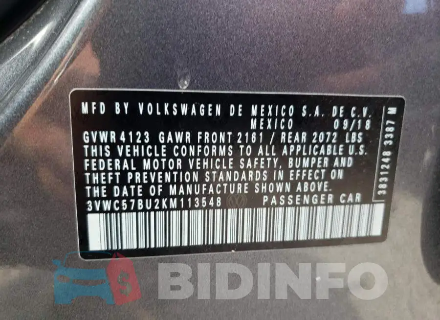 3VWC57BU2KM113548 Photo# 10