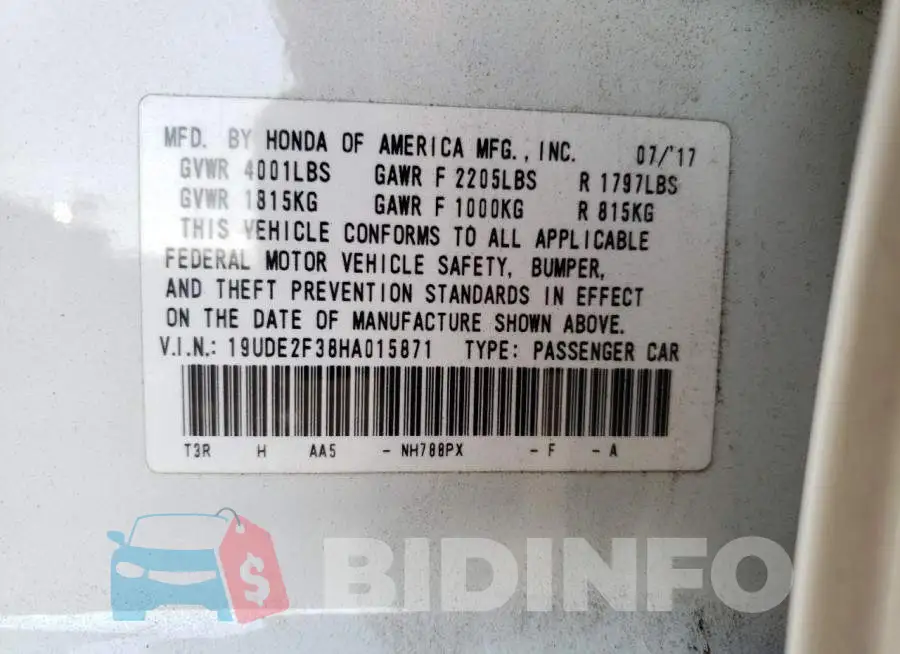 19UDE2F38HA015871 Photo# 10
