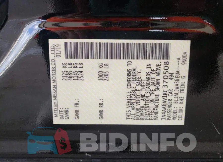 1N4AA6AV1KC370508 Photo# 10