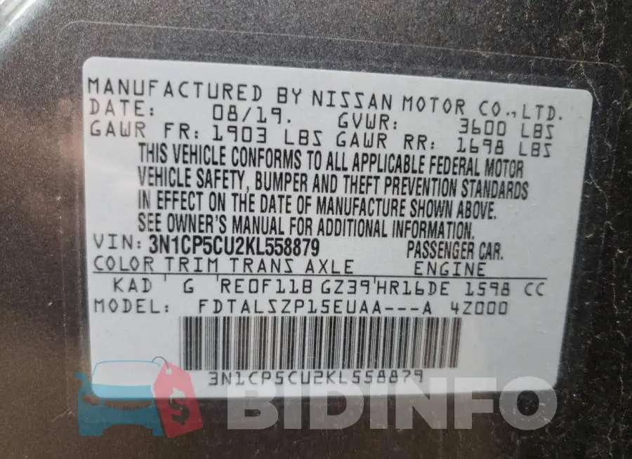 3N1CP5CU2KL558879 Photo# 10