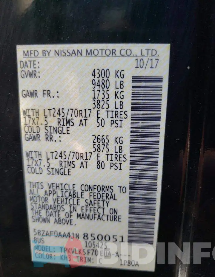 5BZAF0AA4JN850051 Photo# 10