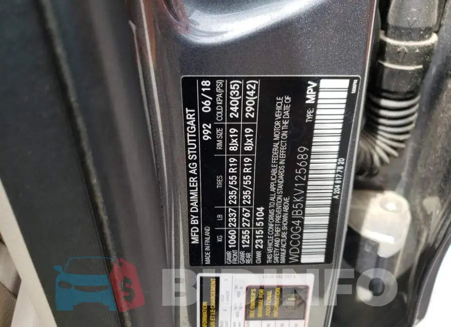 WDC0G4JB5KV125689 Photo# 10