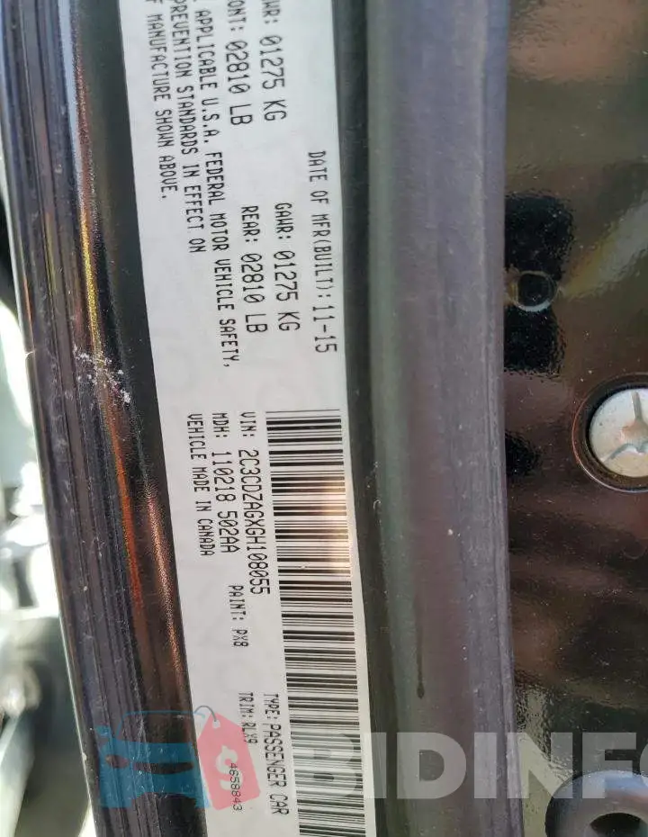 2C3CDZAGXGH108055 Photo# 10